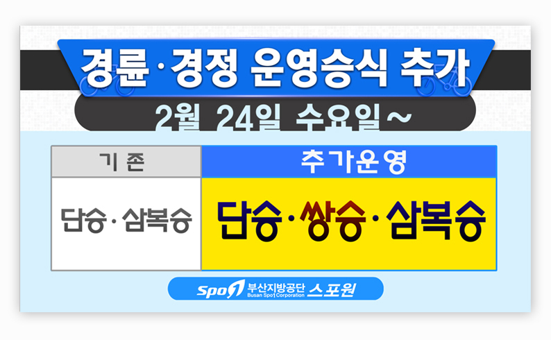 경륜·경정 재개장 운영승식 추가 안내 - 2월 24일 수요일부터 단승, 쌍승, 삼복승으로 운영