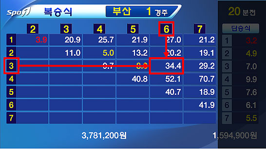 복승식 배당률표 복승식 배당률표