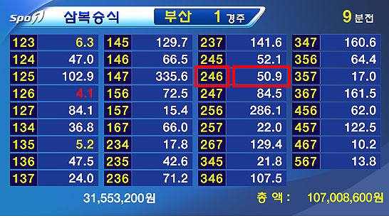 삼복승식 배당률표 삼복승식 배당률표