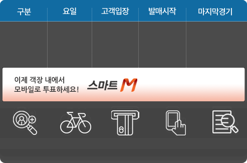 경정:수/목, 고객입장시간:11:00, 발매시작 11:10, 마지막경기 17:30, 경륜:금/토/일, 고객입장시간:10:30, 발매시작:11:00, 마지막경기:18:42